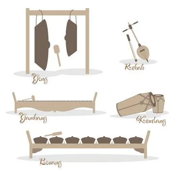 A set of traditional musical instruments from Java, Indonesia called gamelan. Stock Illustration