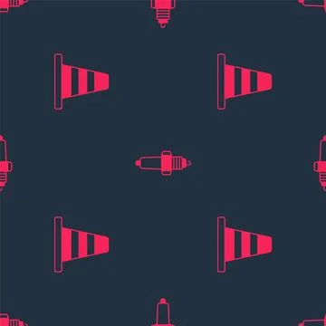 Set Traffic cone and Car spark plug on seamless pattern. Vector Stock Illustration