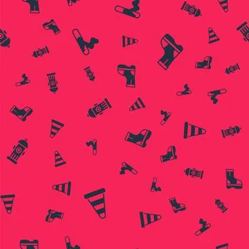 Set Traffic cone, Cigarette, Fire hydrant and boots on seamless pattern. Vector 스톡 일러스트