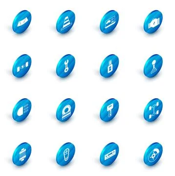 Set Traffic cone, Diagnostics condition of car, Check engine, Chassis, High.. Illustrazione stock