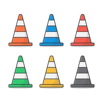 Set Of Traffic Cone Vector Icon Illustration. Road Cone Flat Icon 스톡 일러스트