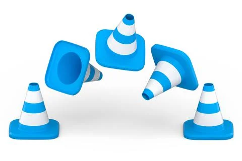 Set of traffic cones for under construction road work on white background. Stock Illustration