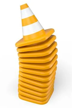 Set of traffic cones for under construction road work on white background. 库存插图