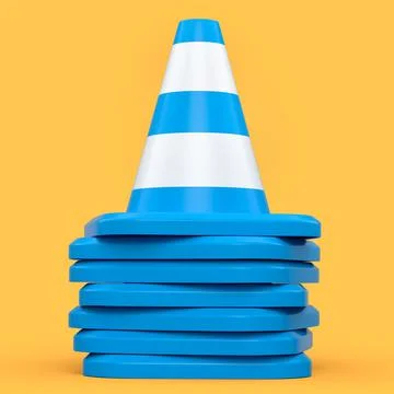 Set of traffic cones for under construction road work on yellow background. Stock Illustration