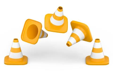 Set of traffic cones for under construction road work on white background. 库存插图