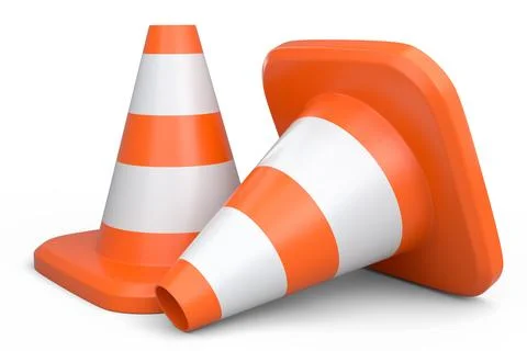 Set of traffic cones for under construction road work on white background. Stockillustratie
