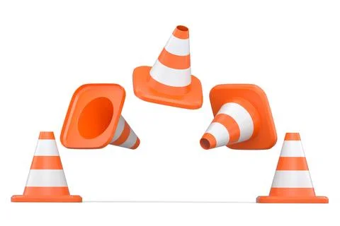 Set of traffic cones for under construction road work on white background. 스톡 일러스트