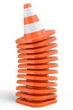 Set of traffic cones for under construction road work on white background. Stock Illustration