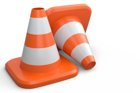 Set of traffic cones for under construction road work on white background. 库存插图
