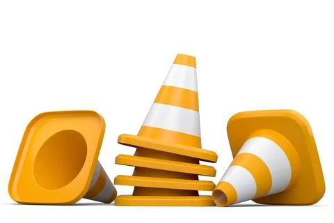 Set of traffic cones for under construction road work on white background. 库存插图