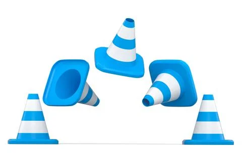 Set of traffic cones for under construction road work on white background. 库存插图