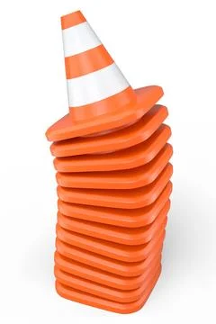 Set of traffic cones for under construction road work on white background. 库存插图