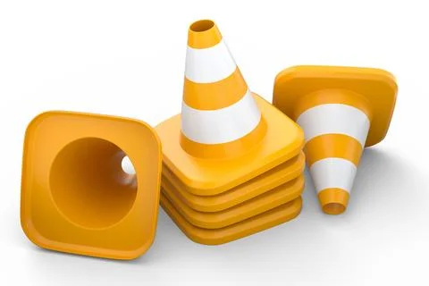 Set of traffic cones for under construction road work on white background. Stock Illustration