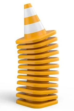 Set of traffic cones for under construction road work on white background. Stock Illustration