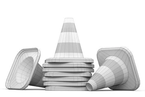 Set of traffic cones for under construction road work on white background Stock Illustration