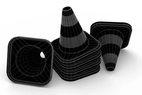 Set of traffic cones for under construction road work on white background Stock Illustration