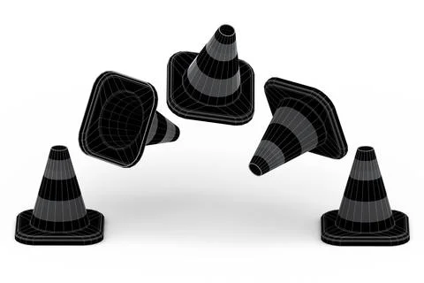 Set of traffic cones for under construction road work on white background Stock Illustration