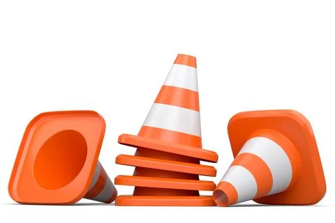 Set of traffic cones for under construction road work on white background. Stock Illustration