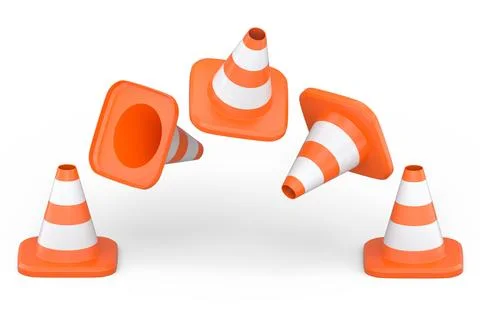 Set of traffic cones for under construction road work on white background. Stock Illustration