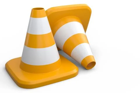 Set of traffic cones for under construction road work on white background. Stock Illustration