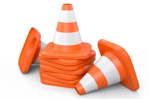 Set of traffic cones for under construction road work on white background. 스톡 일러스트