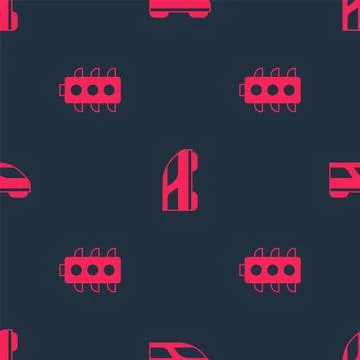 Set Traffic light and High-speed train on seamless pattern. Vector Stock Illustration