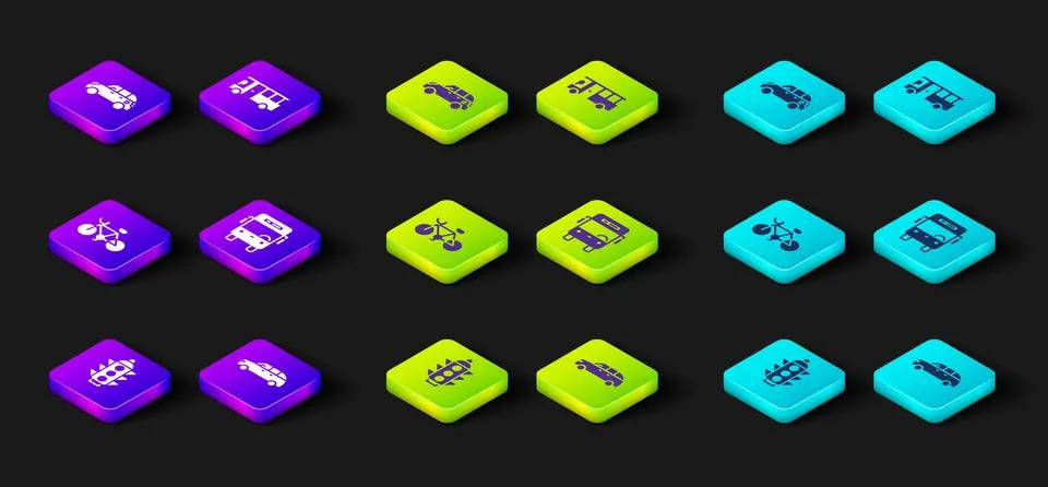 Set Traffic light, Hatchback car, Bicycle, Bus, and icon. Vector Stock Illustration