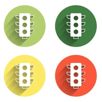 Set Traffic light icon isolated with long shadow background. Color circle b.. Stock Illustration