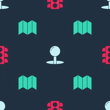 Set Traffic light, Push pin and Folded map on seamless pattern. Vector イラスト素材