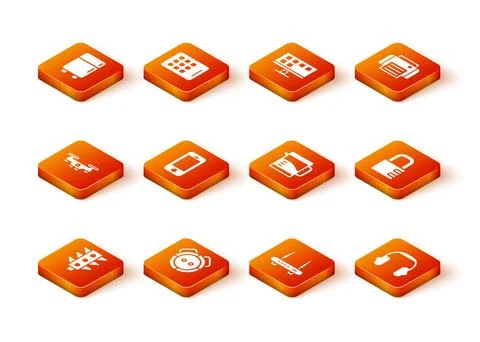 Set Traffic light, Robot vacuum cleaner, Drone flying, Smartphone, Router a.. Illustration