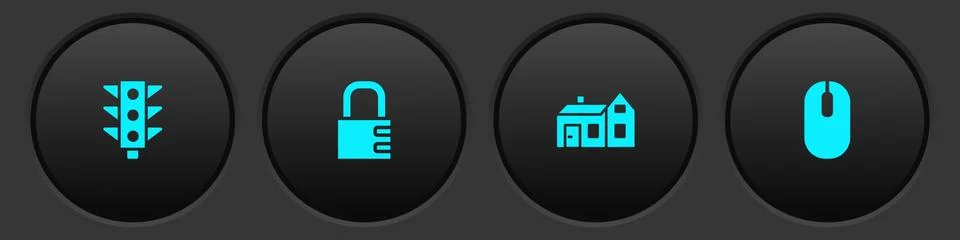 Set Traffic light, Safe combination lock, House and Computer mouse icon. Vector Stock Illustration