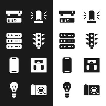Set Traffic light, Server, Data, Web Hosting, Multimedia and TV box, Flasher Stock Illustration