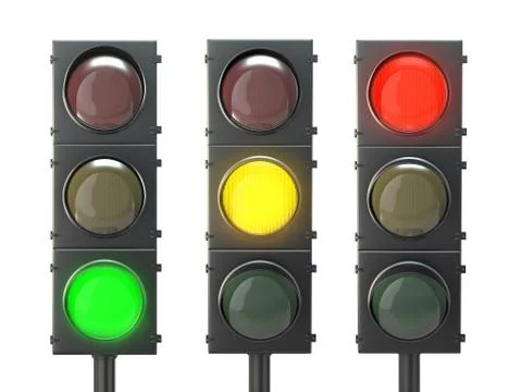 Set of traffic lights with red, yellow and green lights Stock Illustration