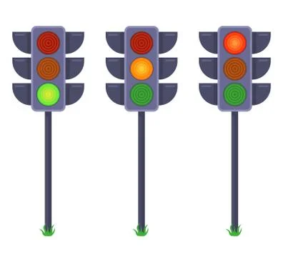 Set of traffic lights showing different color signals. Illustration