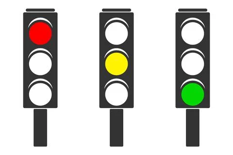 Set of traffic lights on a white background. Burning green, red and green. Stock Illustration