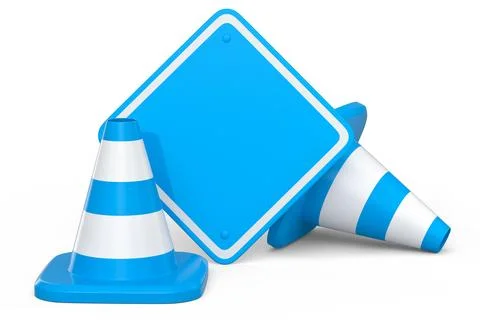 Set of traffic road cones and sign for under construction road work on white Stock Illustration