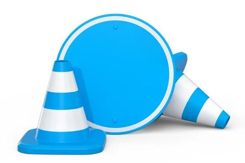 Set of traffic road cones and sign for under construction road work on white Stock Illustration
