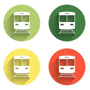 Set Train and railway icon isolated with long shadow background. Public tra.. 스톡 일러스트