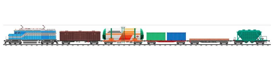 Set of train cargo wagons, cisterns, tanks, cars Stock Illustration