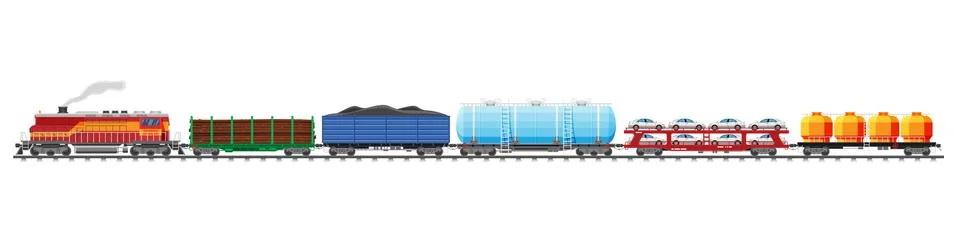 Set of train cargo wagons, cisterns, tanks, cars Stock Illustration
