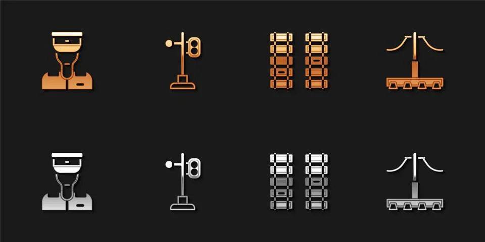 Set Train conductor, traffic light, Railway, railroad track and icon. Vector Stock Illustration