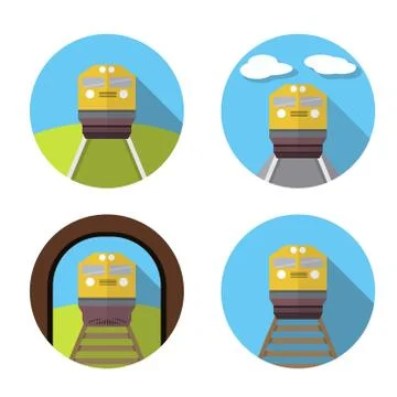 Set of train icon in flat Stock Illustration