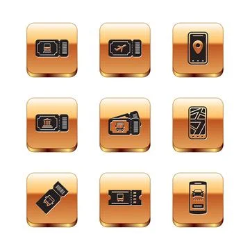 Set Train ticket, Bus, Museum, Infographic of city map, Online car sharing and Stock Illustration