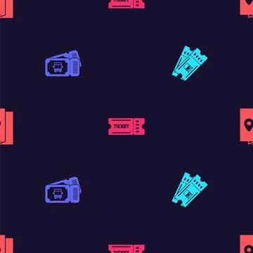 Set Train ticket, Bus, Ticket and Cover book travel guide on seamless pattern Stock Illustration