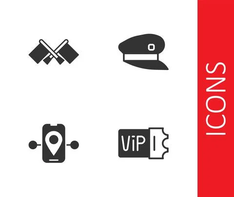 Set Train ticket, Flag, Route location and driver hat icon. Vector Stock Illustration