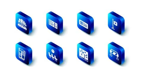 Set Train ticket, QR code train, Road traffic signpost, barrier, Railway map Illustrazione stock