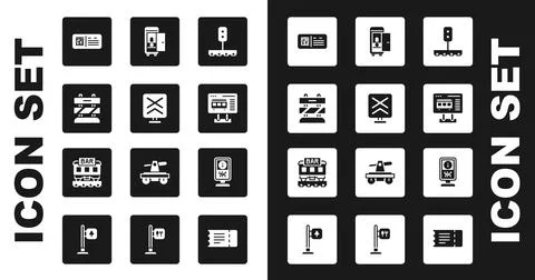 Set Train traffic light, Railroad crossing, End of railway tracks, QR code Stock Illustration