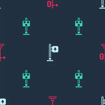 Set Train traffic light, Road signpost and on seamless pattern. Vector Stock Illustration
