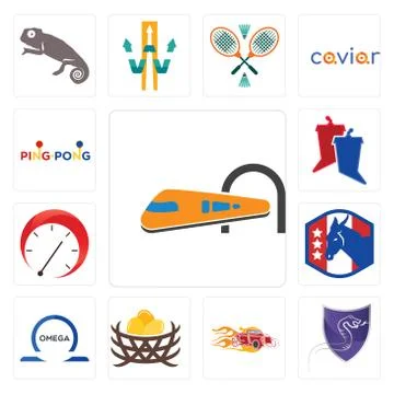 Set of train, viper, hot rod, bird nest, omega, democratic party, tachometer, Free Stock Illustration