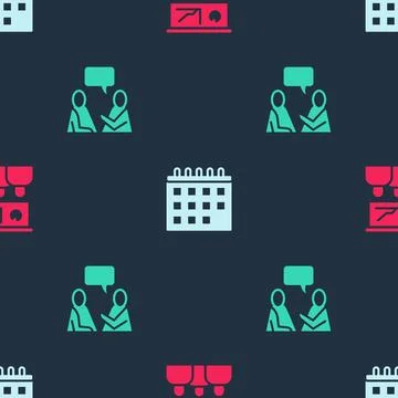 Set Training, presentation, Calendar and Two sitting men talking on seamless  Stock Illustration